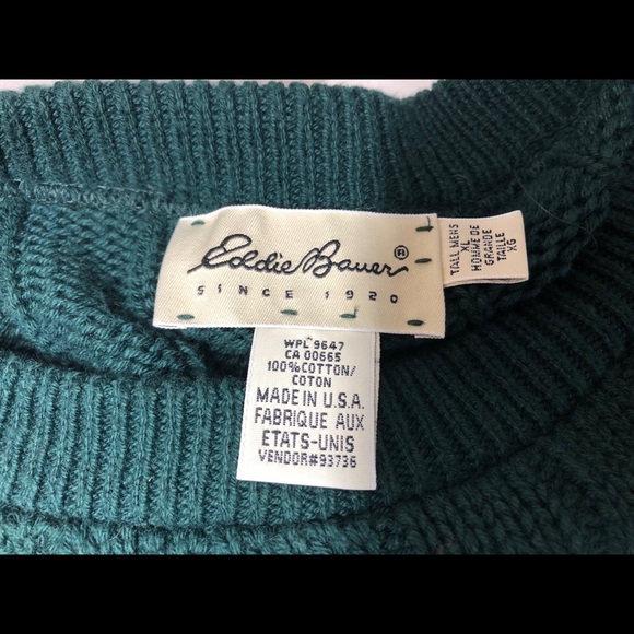 Mens Vintage Eddie Bauer Sweater XLTall Green Blue - Picture 7 of 8